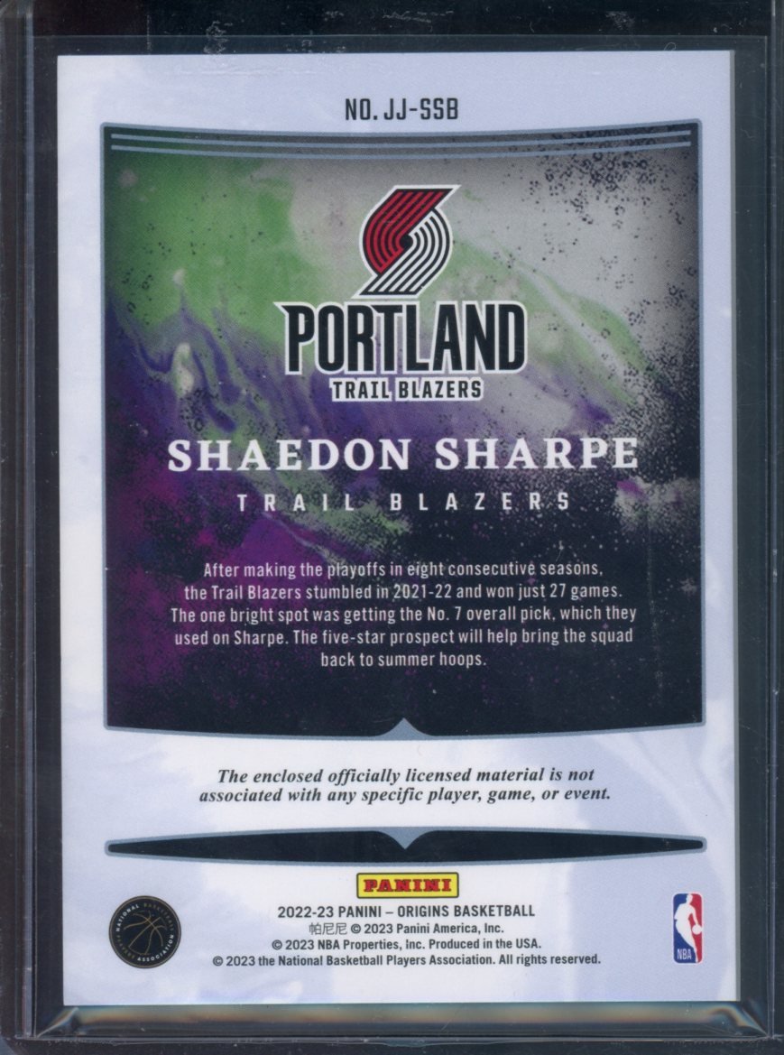 2022/23 Panini Origins Shaedon Sharpe Rookie Patch Red /49 Trail Blazres
