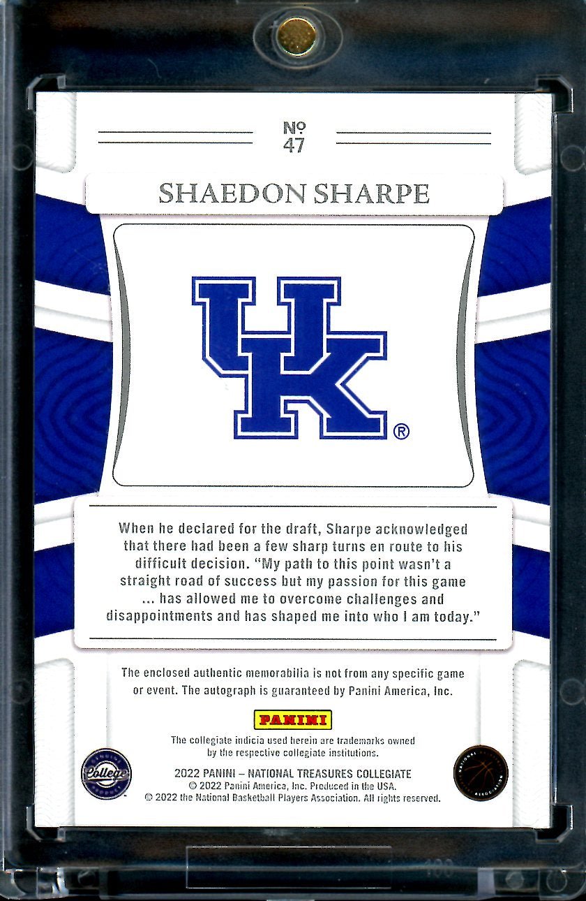 2022/23 Panini National Treasures Collegiate Shaedon Sharpe RPA /5 Kentucky