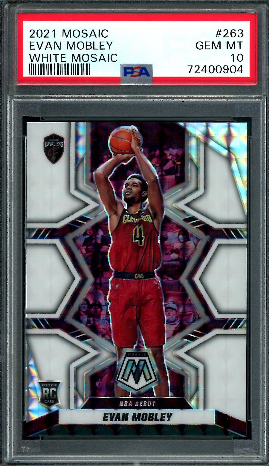 2021/22 Panini Mosaic Evan Mobley Rookie Debut White Mosaic /25 PSA 10 Cavaliers
