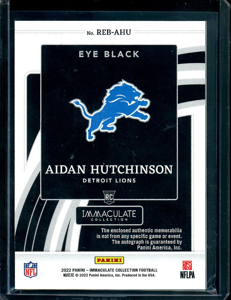 2022 Panini Immaculate Adian Hutchinson Rookie Eye Black RPA /99 Lions