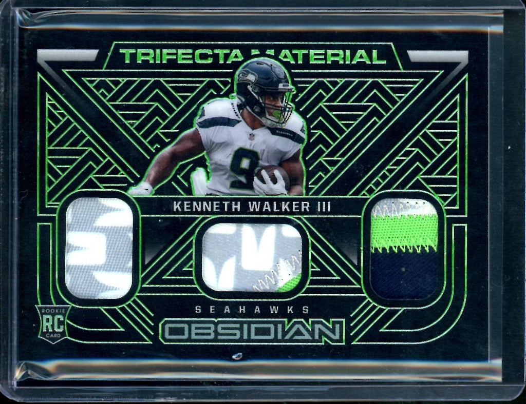 2022 Panini Obsidian Kenneth Walker III Rookie Triple Patch Green Etch /50 Seahawks