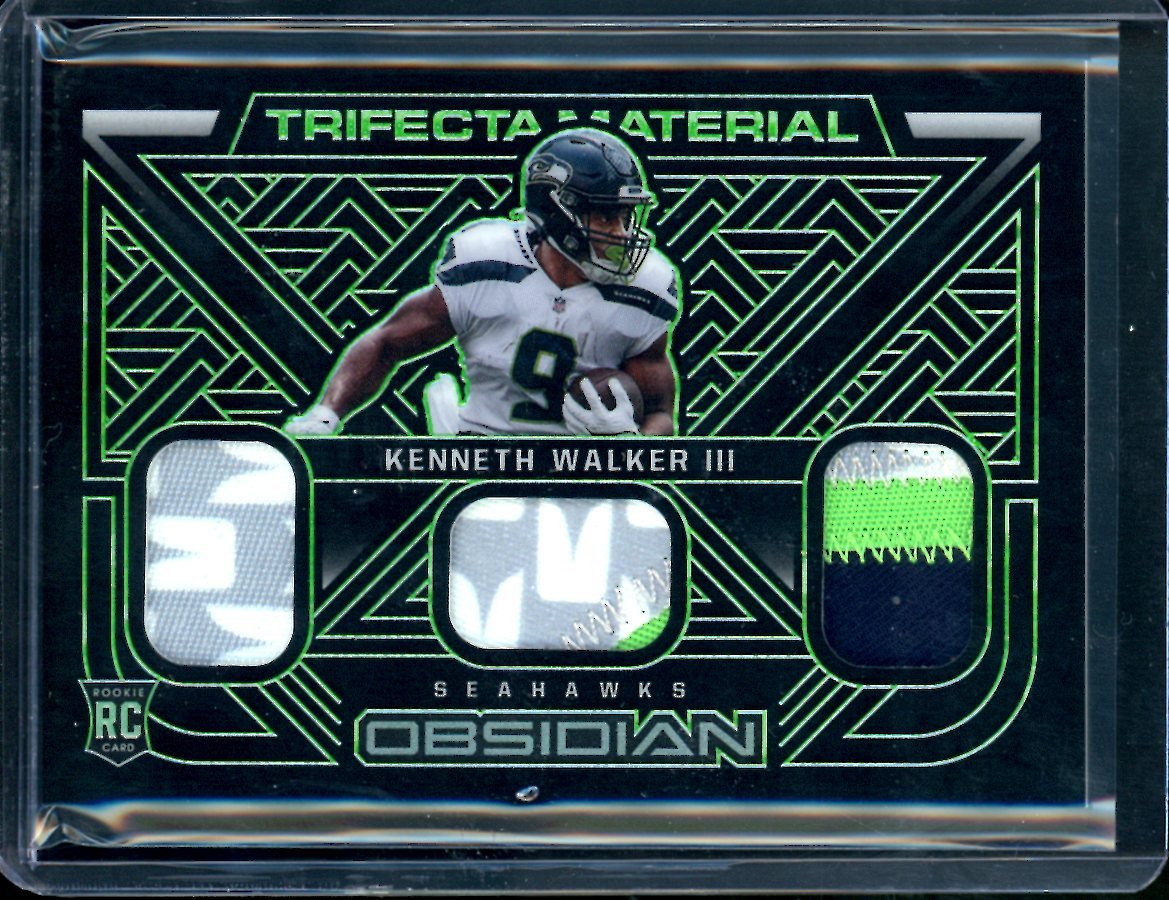 2022 Panini Obsidian Kenneth Walker III Rookie Triple Patch Green Etch /50 Seahawks