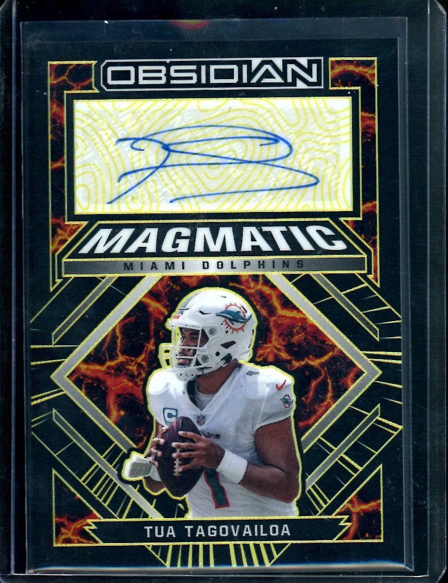 2022 Panini Obsidian Tua Tagovailoa Magmatic Auto Gold /10 Dolphins