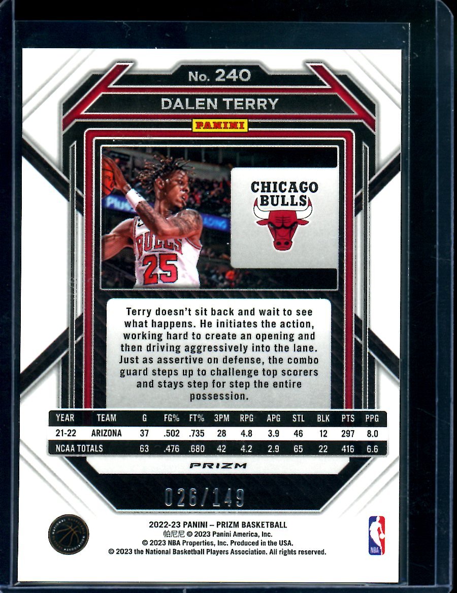 2022/23 Panini Prizm Dalen Terry Rookie Purple Ice /149 Bulls