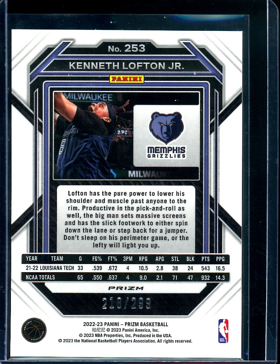 2022/23 Panini Prizm Kenneth Lofton Jr. Rookie Red /299 Grizzlies