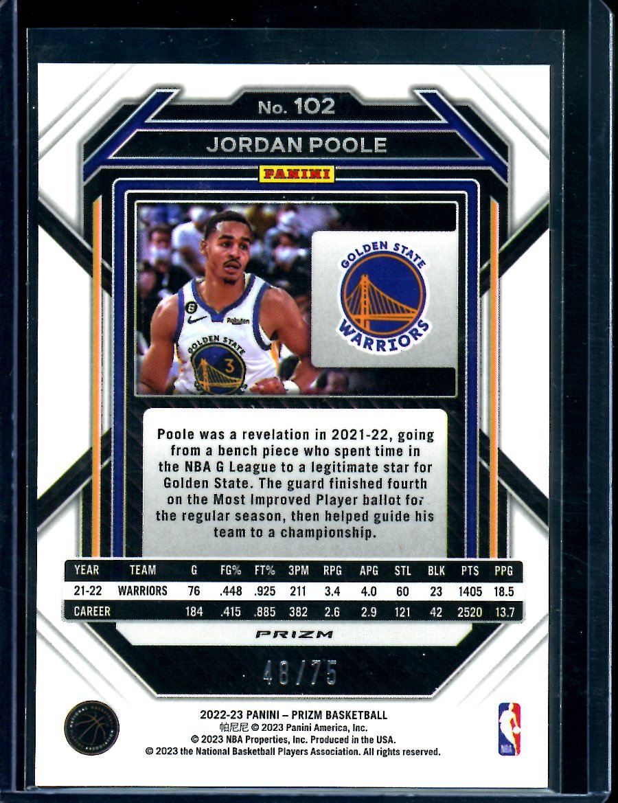 2022/23 Panini Prizm Jordan Poole Red Checkerboard /75 Warriors
