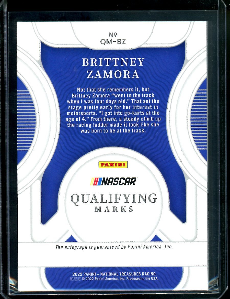 2022 Panini National Treasures Brittney Zamora Qualifying Marks Auto /25 NASCAR