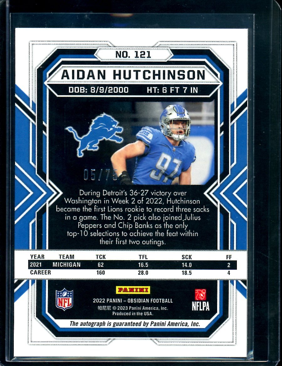 2022 Panini Obsidian Aidan Hutchinson Rookie Auto Orange Etch /75 Lions