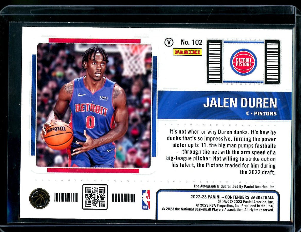 2022/23 Panini Contenders Jalen Duren Rookie Playoff Variation Ticket Auto /99 Pistons