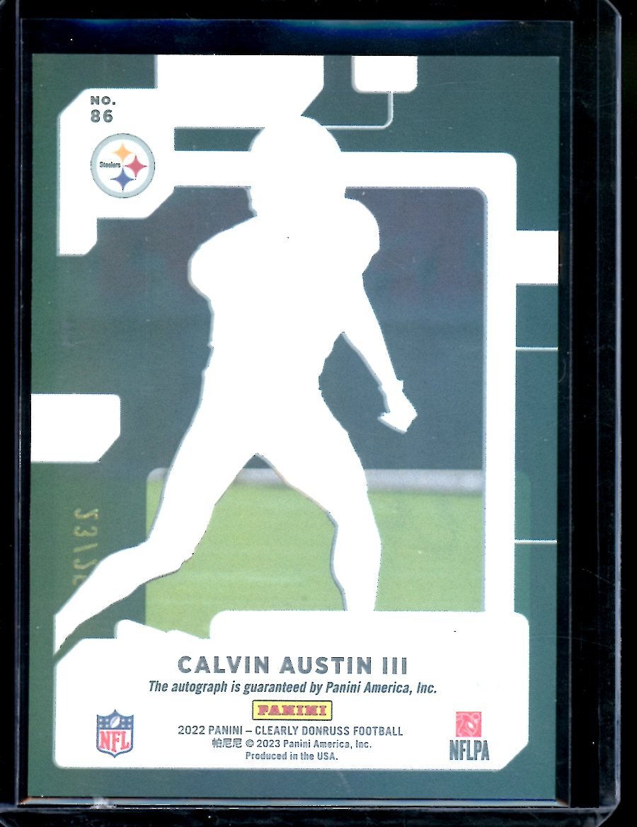2022 Panini Donruss Clearly Calvin Austin III Rookie Auto Green /25 Steelers