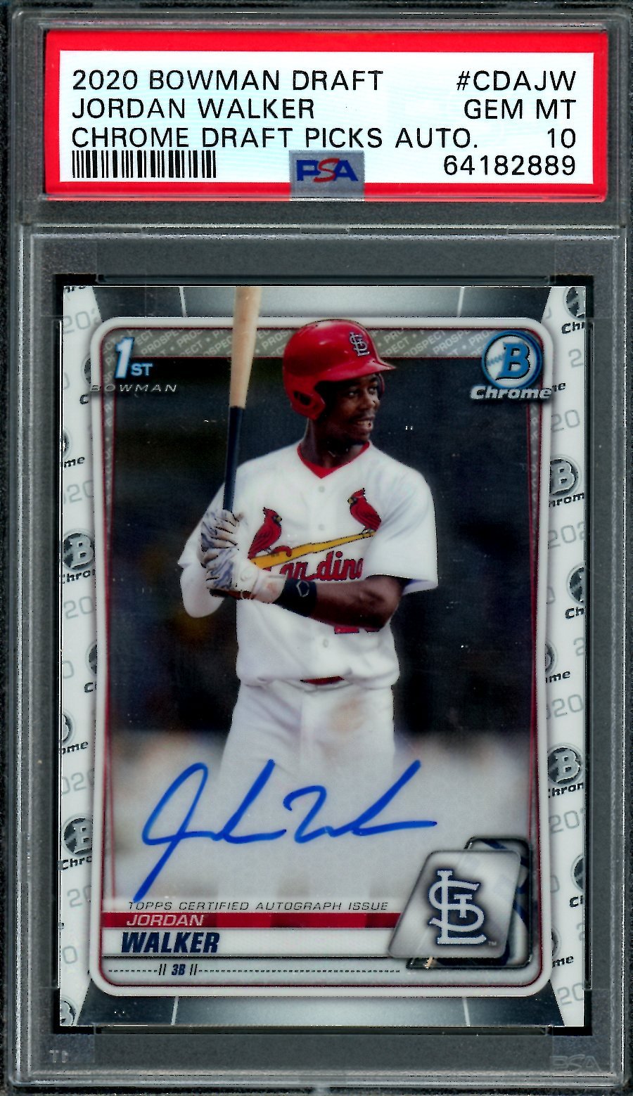 2020 Bowman Draft Jordan Walker 1st Bowman Auto PSA 10 Cardinals