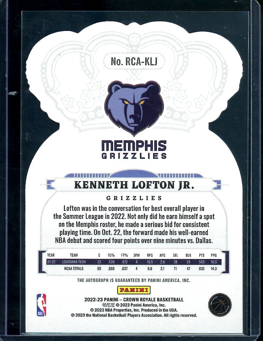 2022/23 Panini Crown Royale Kenneth Lofton Jr. Rookie Auto /75 Grizzlies