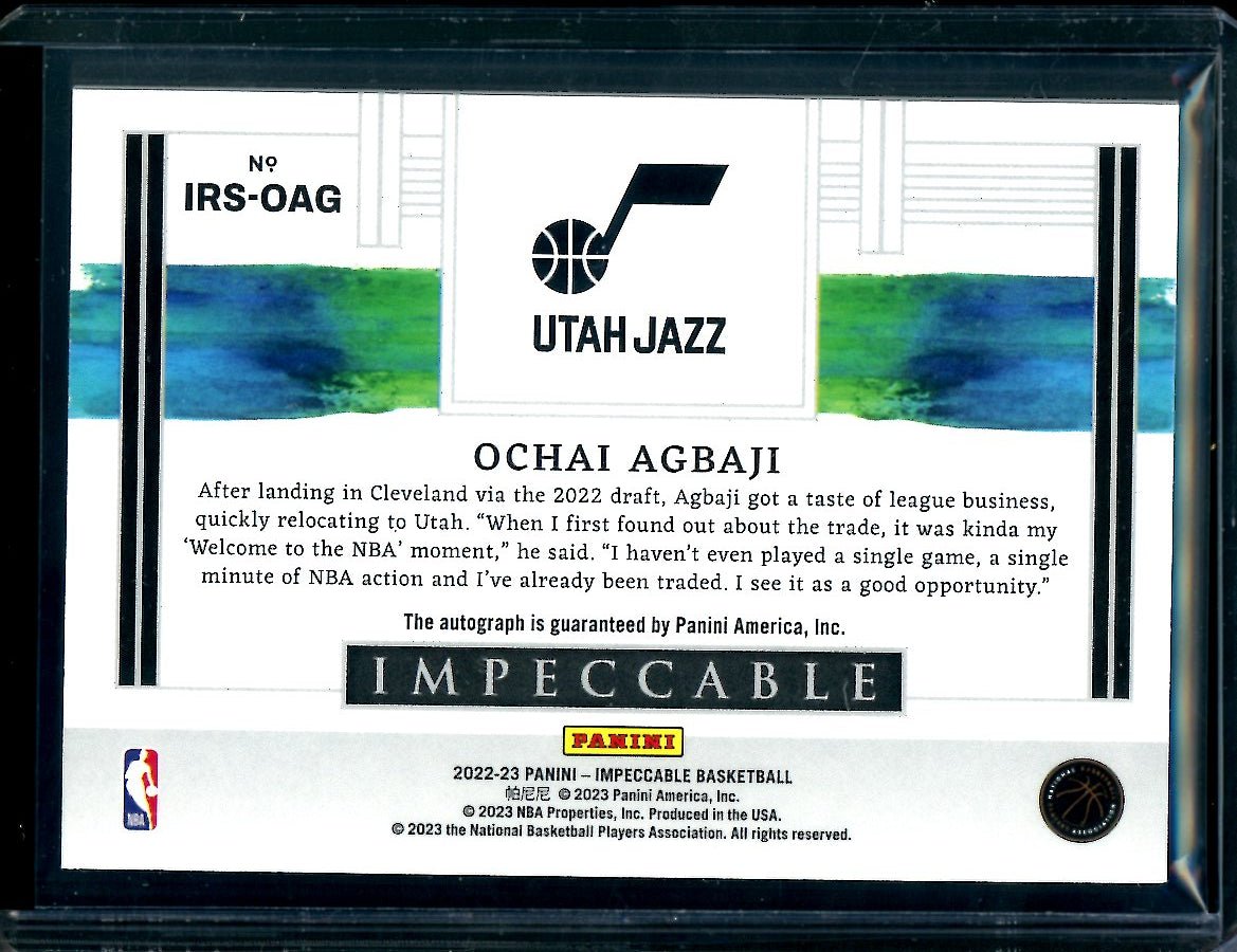 2022/23 Panini Impeccable Ochai Agbaji Rookie Impeccable Auto /99 Jazz