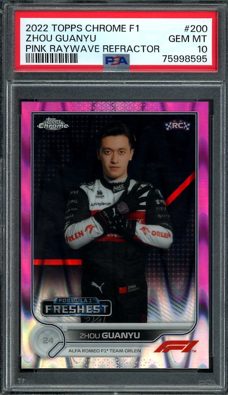 2022 Topps Chrome Guanyu Zhou Pink Raywave /75 PSA 10 Alfa Romeo