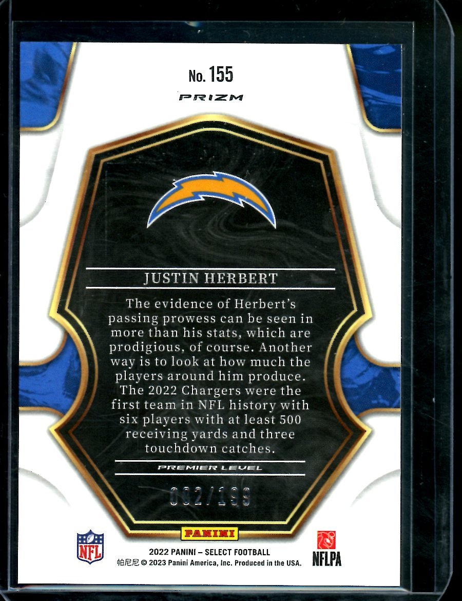 2022 Panini Select Justin Herbert Premier Level Red White Blue /199 Chargers