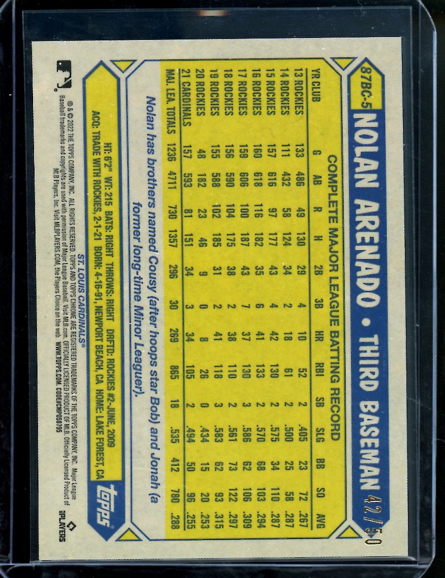 2022 Topps Chrome Ben Baller Nolan Arenado Gold /50 Cardinals