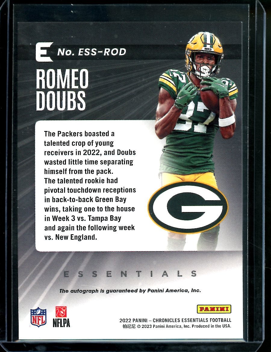 2022 Panini Chronicles Essentials Romeo Doubs Rookie Auto Purple /49 Packers