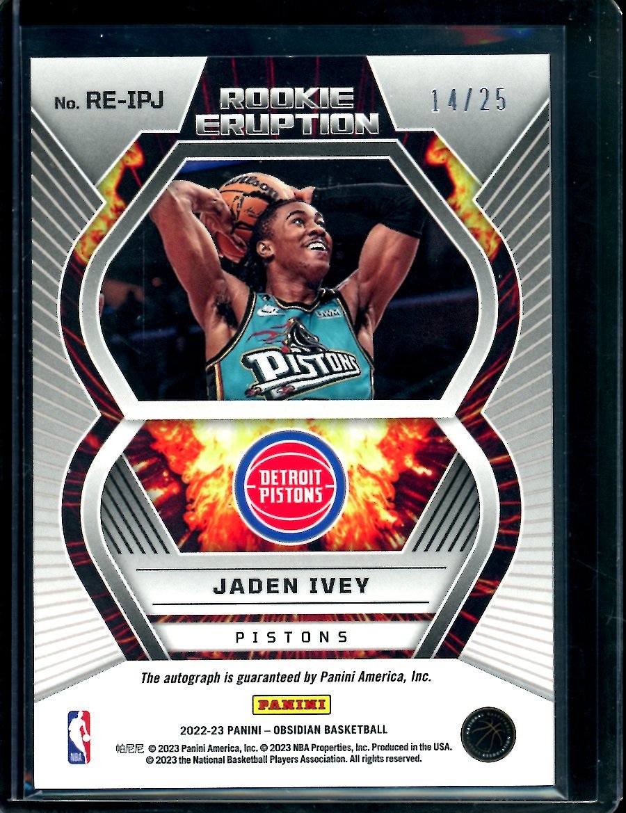 2022/23 Panini Obsidian Jaden Ivey Rookie Eruption Auto /25 Pistons