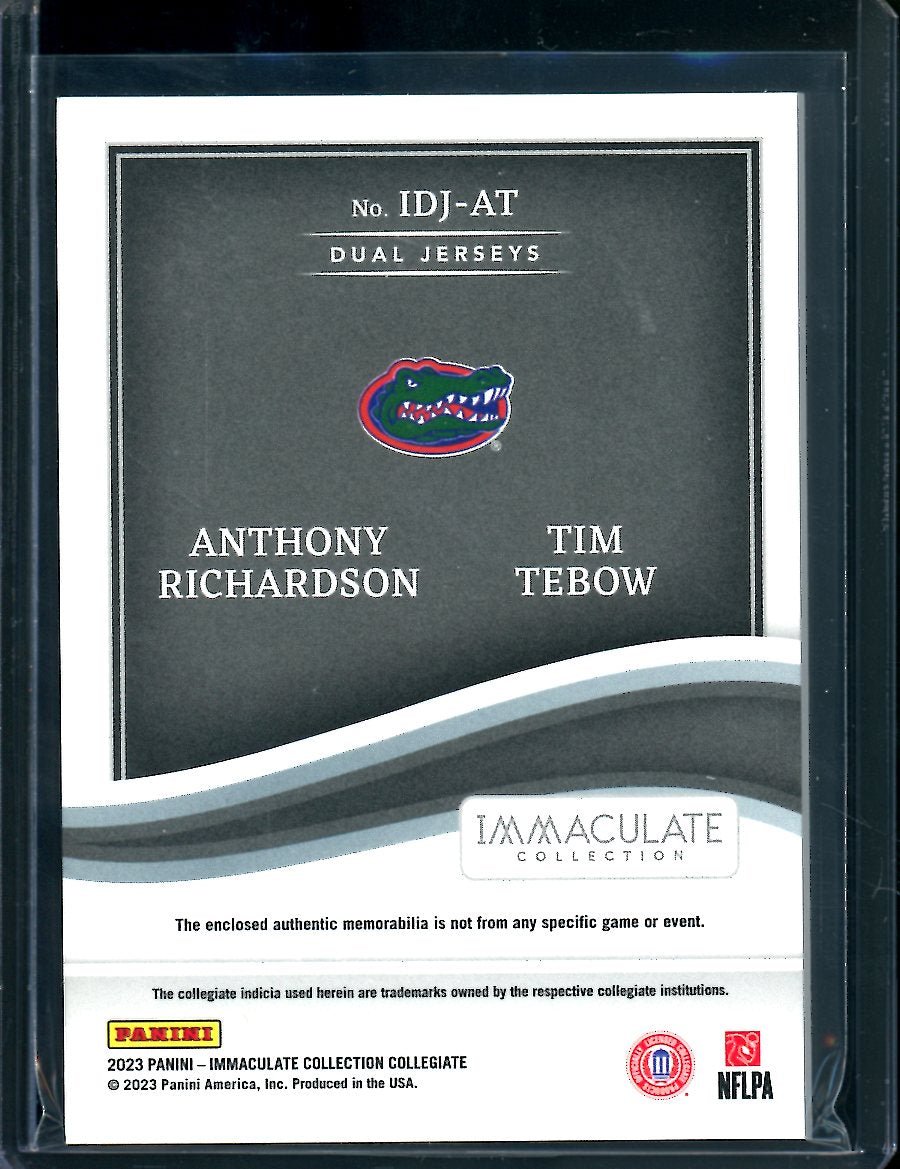 2023 Panini Immaculate Collegiate Anthony Richardson/Tim Tebow Dual Patch /99 Florida