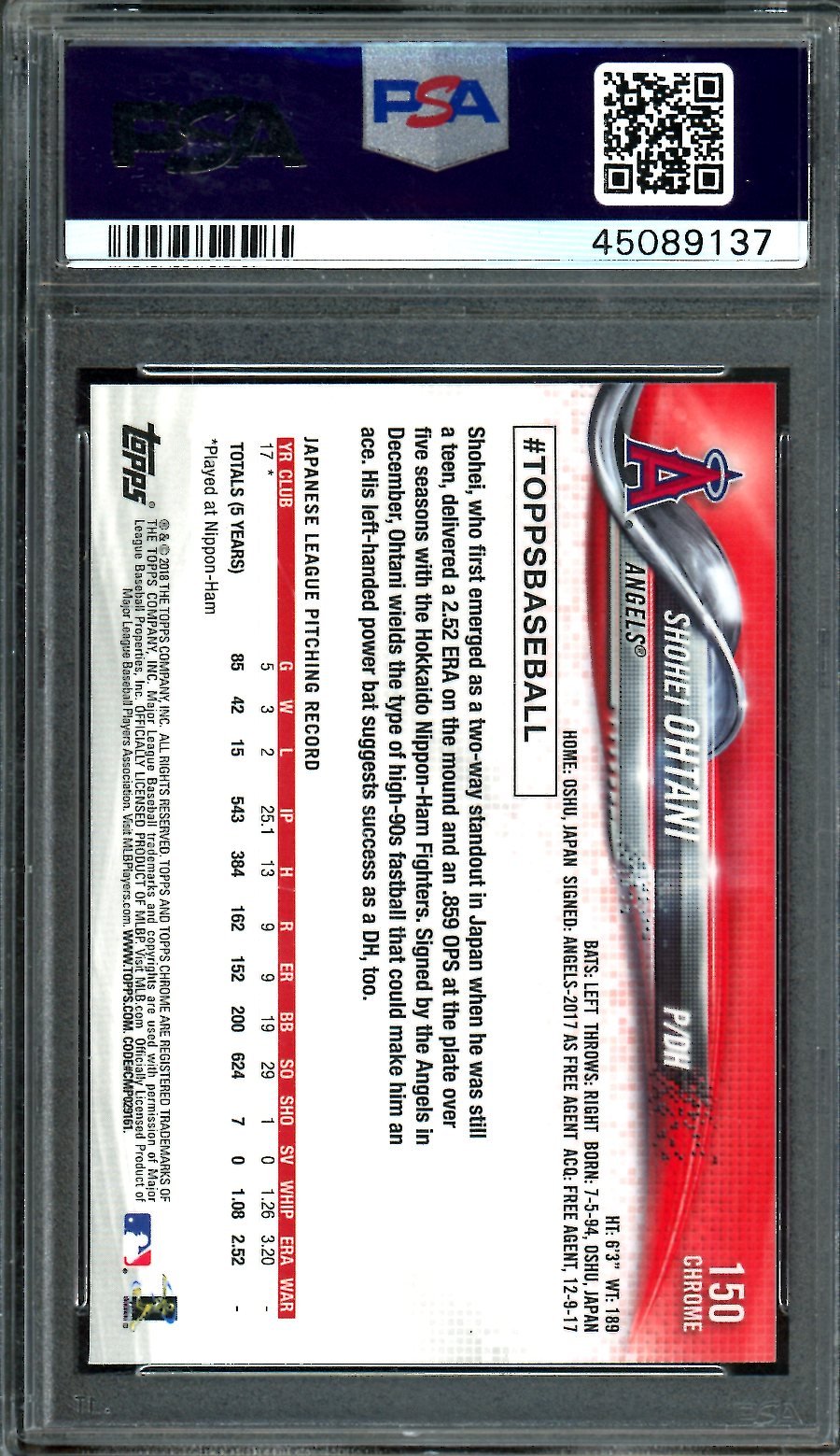 2018 Topps Chrome Shohei Ohtani Rookie Pitching PSA 10 Angels