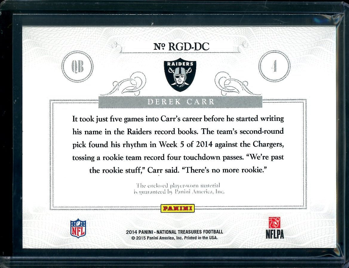 2014 Panini National Treasures Derek Carr Rookie Quad Patch /25 Raiders