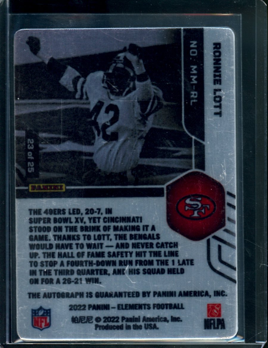 2022 Panini Elements Ronnie Lott Mettle Moments Auto /25 49ers