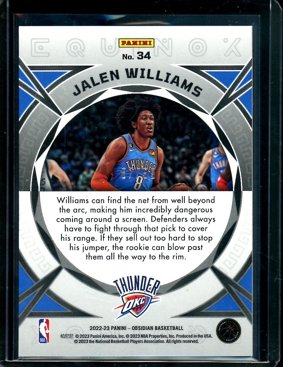 2022-23 Panini Obsidian Jalen Williams Rookie Equinox /99 Thunder