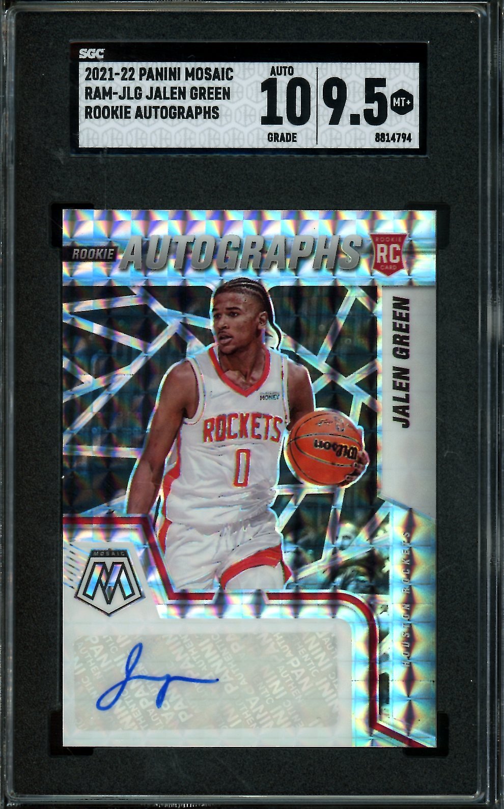 2021-22 Panini Mosaic Jalen Green Rookie Auto SGC 9.5 Rockets