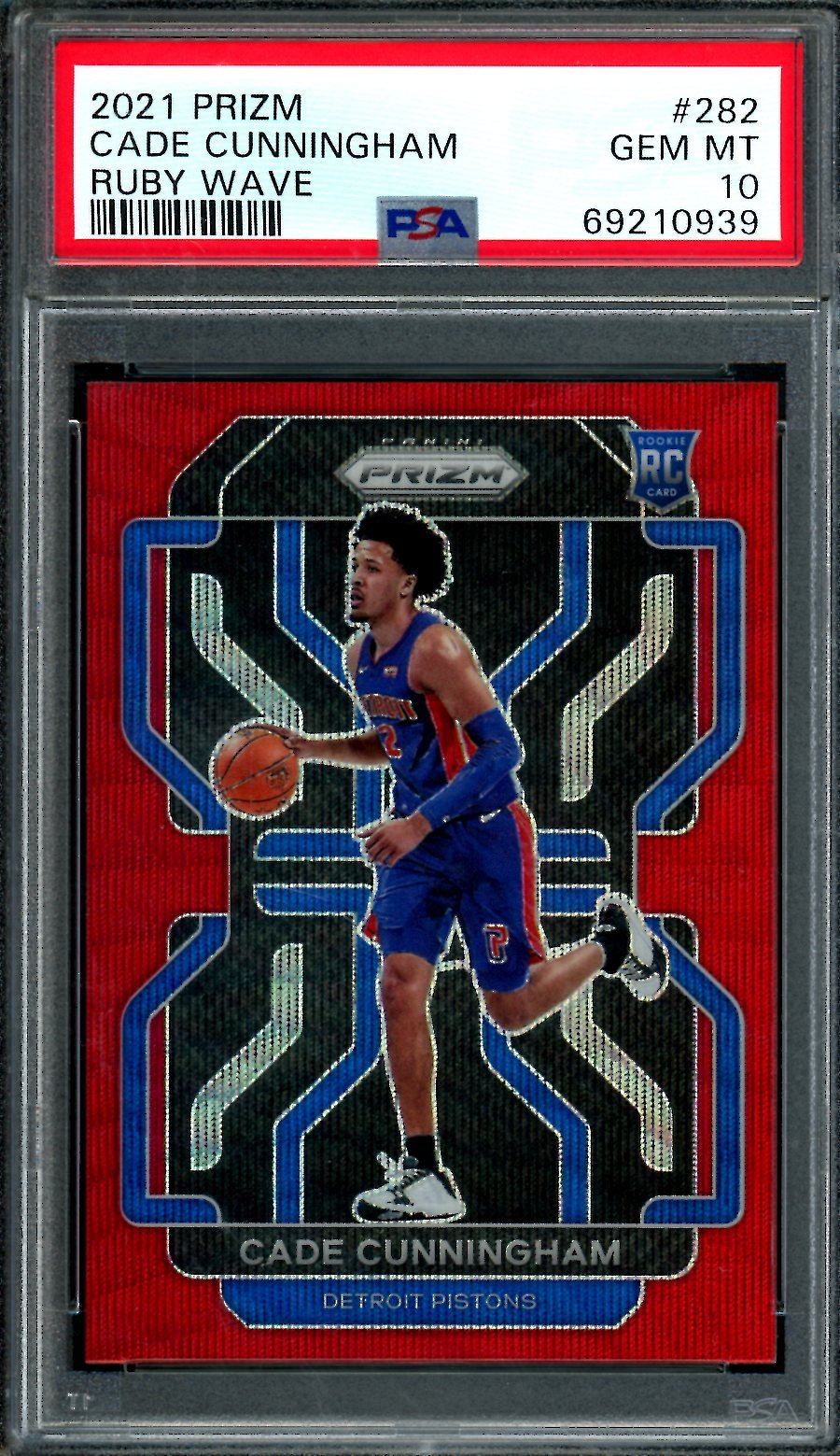 2021-22 Panini Prizm Cade Cunningham Rookie Red Wave PSA 10 Pistons