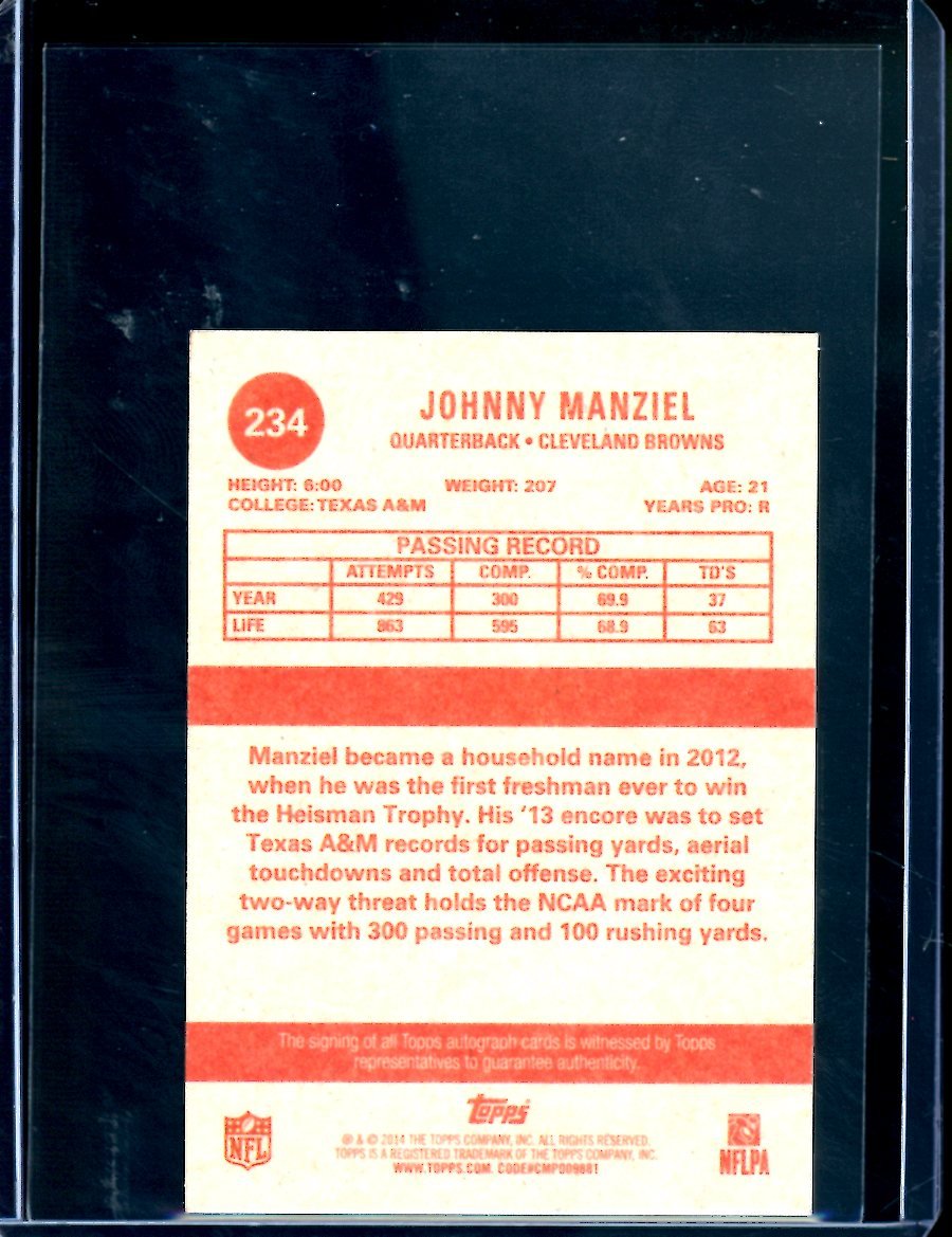 2014 Topps Johnny Manziel Rookie Mini Auto /150 Browns