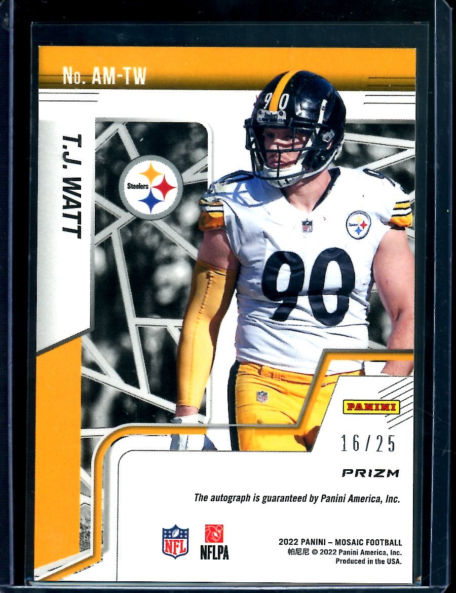 2022 Panini Mosaic T.J. Watt Auto White /25 Steelers