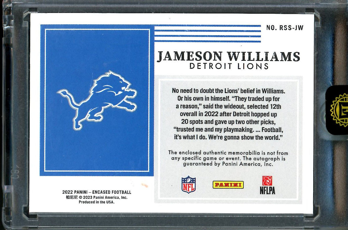 2022 Panini Encased Jameson Williams Rookie RPA /50 Lions