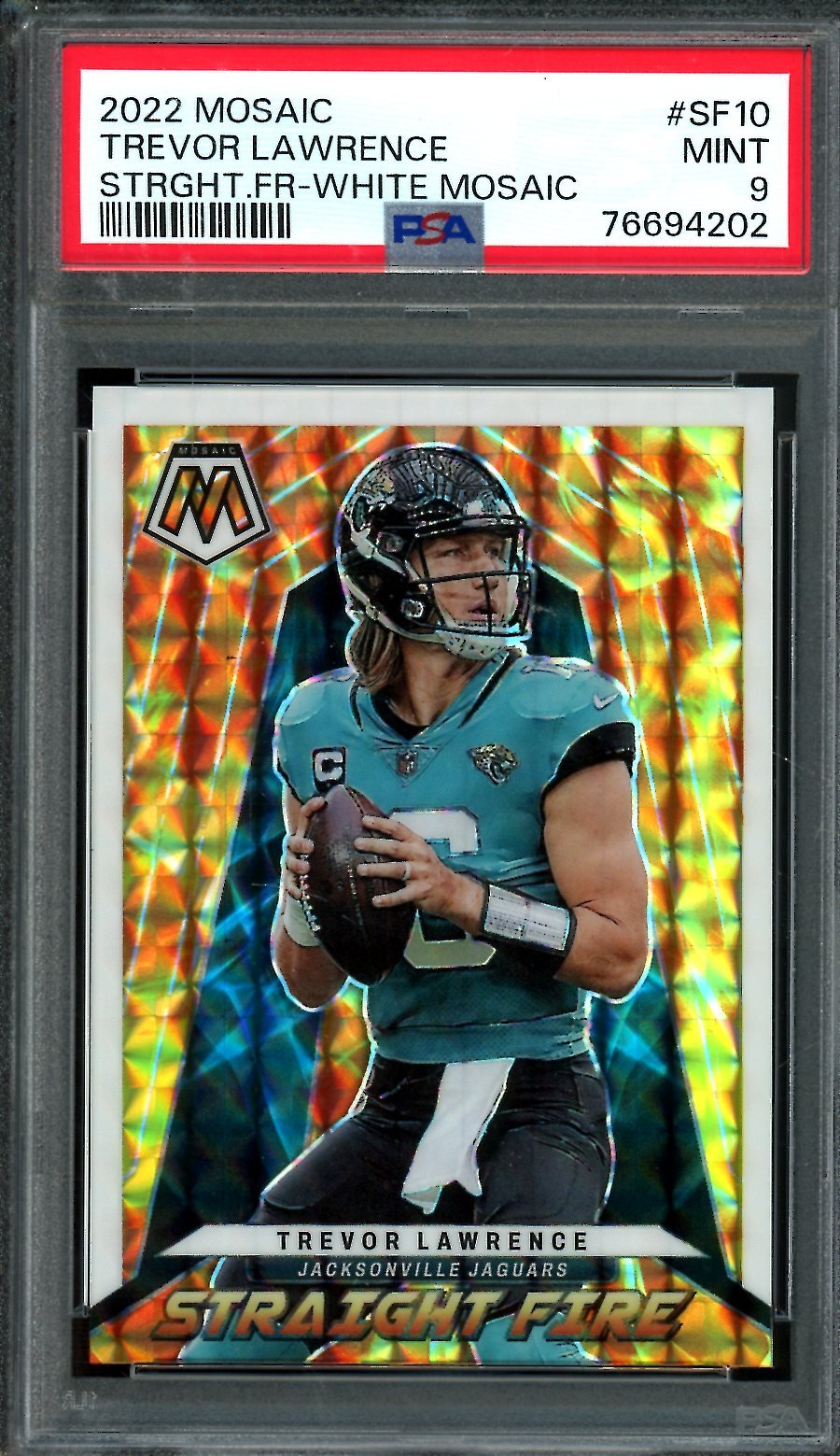 2022 Panini Mosaic Trevor Lawrence Straight Fire White Mosaic /25 PSA 9 Jaguars