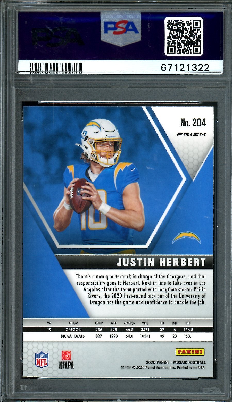 2020 Panini Mosaic Justin Herbert Rookie Reactive Orange PSA 9 Chargers