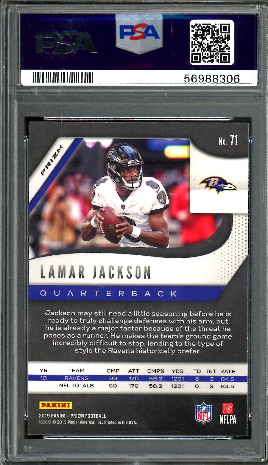2019 Panini Prizm Lamar Jackson Lazer Prizm PSA 10 Ravens