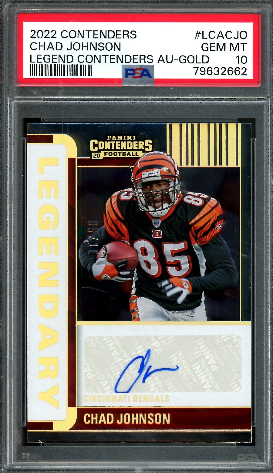 2022 Panini Contenders Chad Johnson Legendary Contenders Gold Autograph /10 PSA 10 Bengals