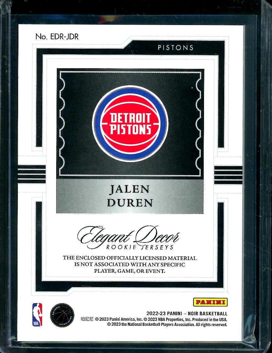 2022/23  Panini Noir Jalen Durren Rookie Elegant Décor Patch /99 Pistons