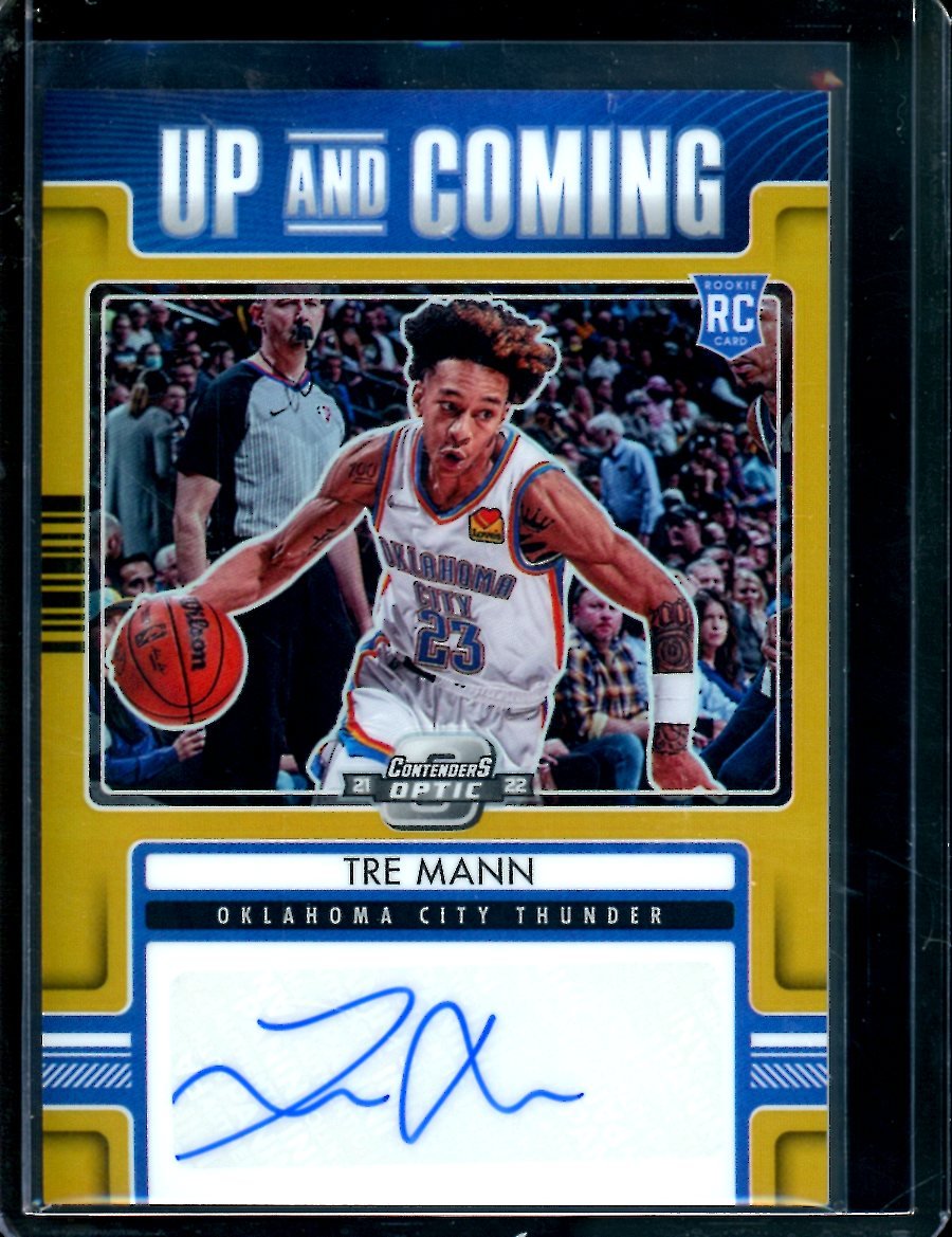 2021/22  Panini Contenders Optic Tre Mann Rookie Up and Coming Gold Autograph /10 Thunder