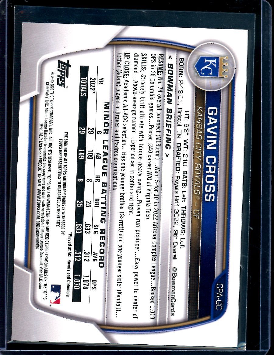 2023 Bowman Chrome Gavin Cross 1st Bowman Autograph Green /99 Royals