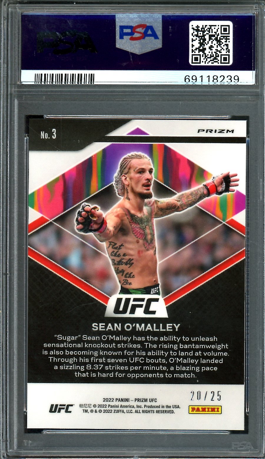 2022 Panini Prizm Sean O'Malley Fearless Mojo Prizm /25 PSA 9 UFC