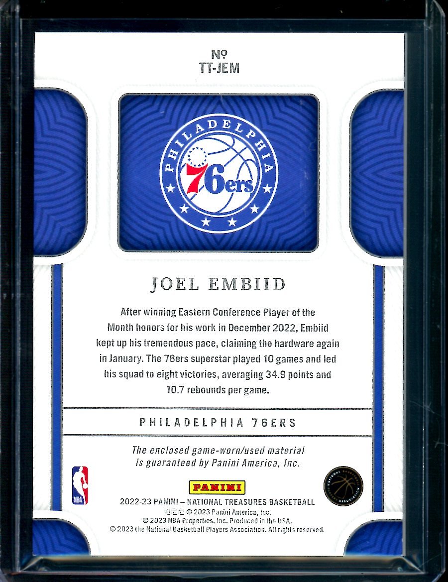 2022/23 Panini National Treasures Joel Embiid Tremendous Treasures Patch /99 76ers