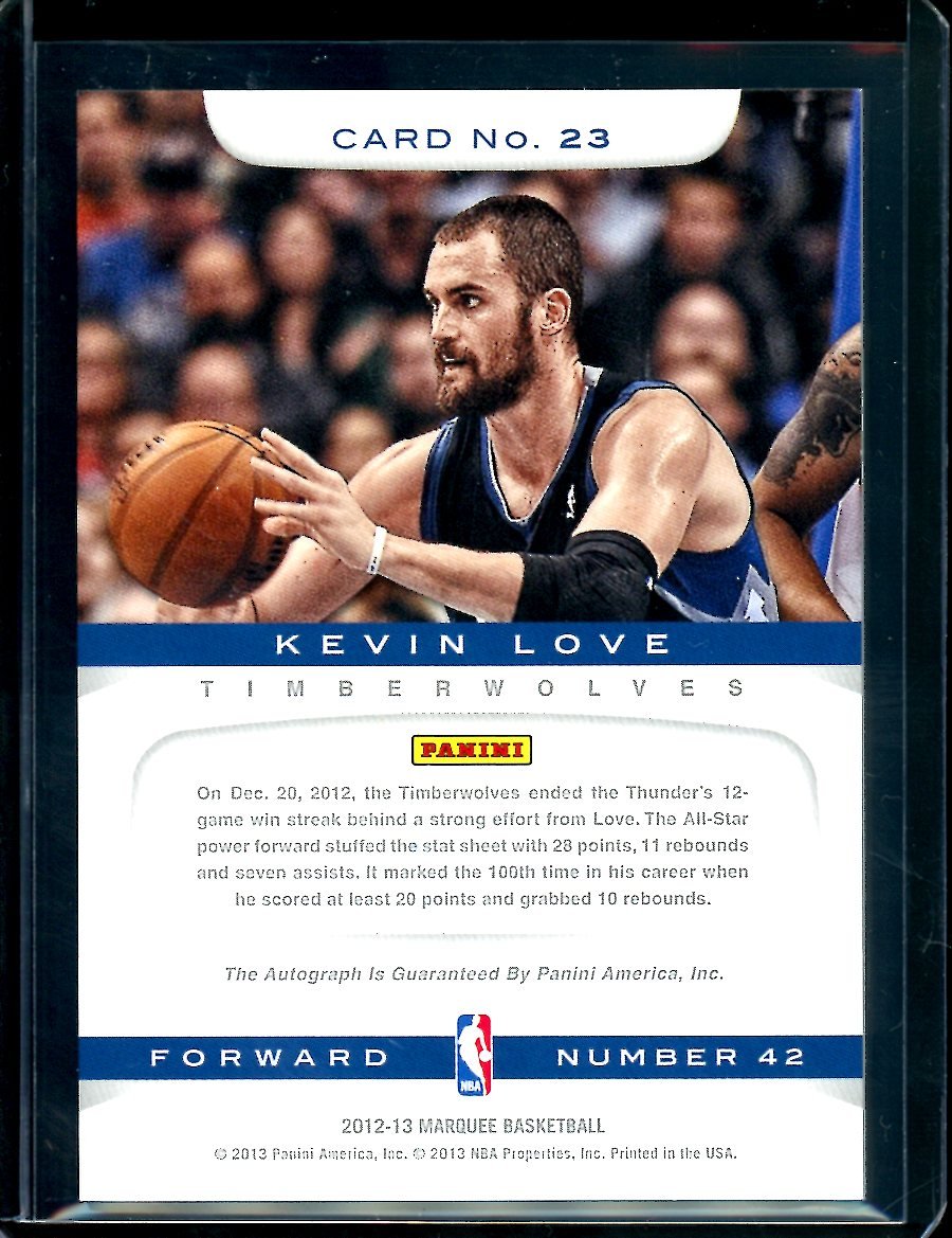 2012/13 Panini Marquee Kevin Love Auto Timberwolves