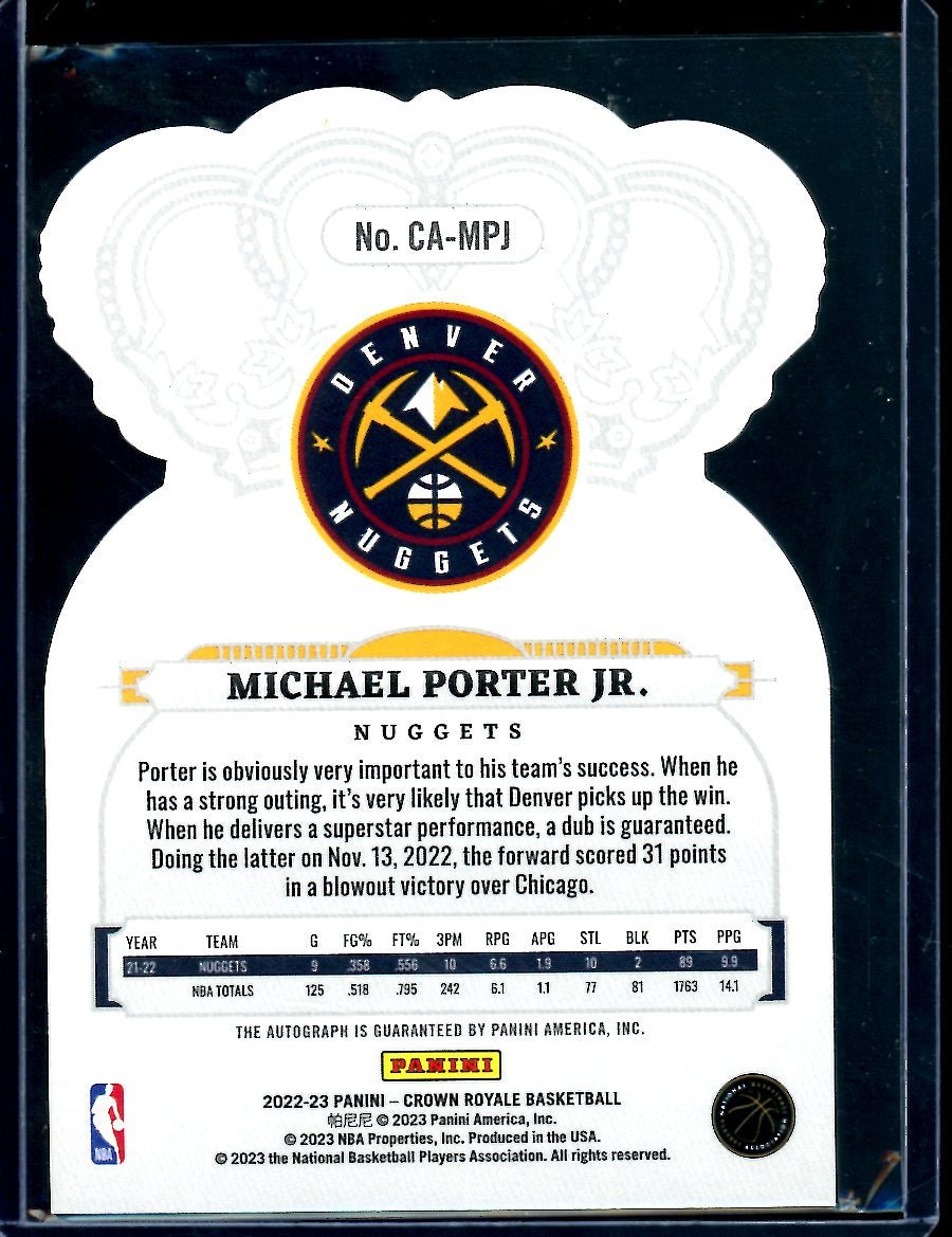 2022/23 Panini Crown Royale Michael Porter Jr. Auto /99 Nuggets