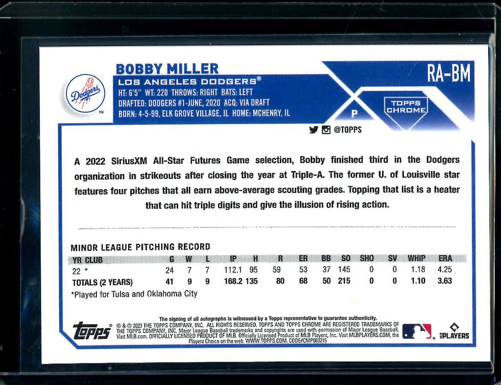 2023 Topps Chrome Update Bobby Miller Rookie Auto Blue /150 Dodgers