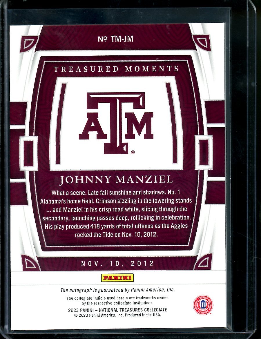 2023 Panini National Treasures Collegiate Johnny Manziel Treasures Moments Auto /39 Texas A&M