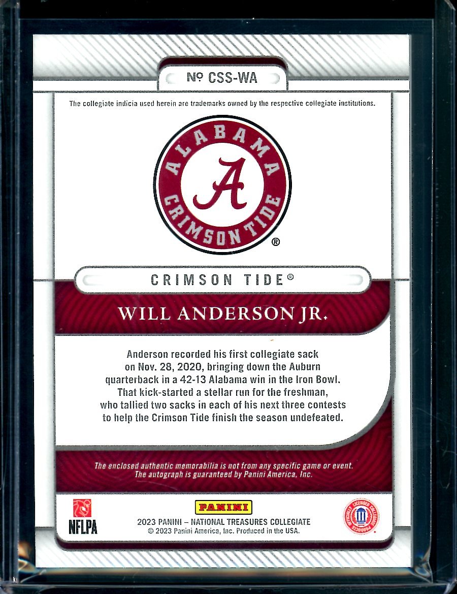 2023 Panini National Treasures Collegiate Will Anderson Jr. Silhouette Signatures Patch Auto /25 Alabama