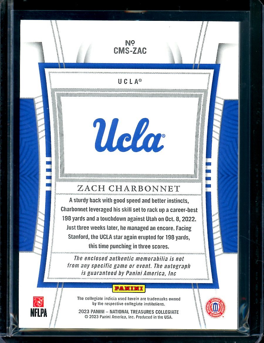 2023 Panini National Treasures Collegiate Zach Charbonnet Rookie RPA True /99 UCLA