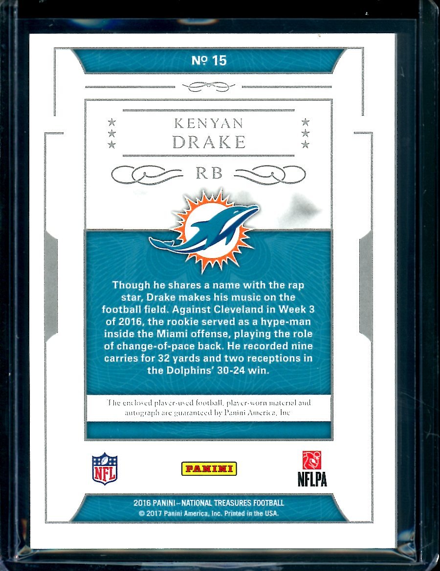 2016 Panini National Treasures Kenyan Drake Rookie Gear RPA /5 Dolphins
