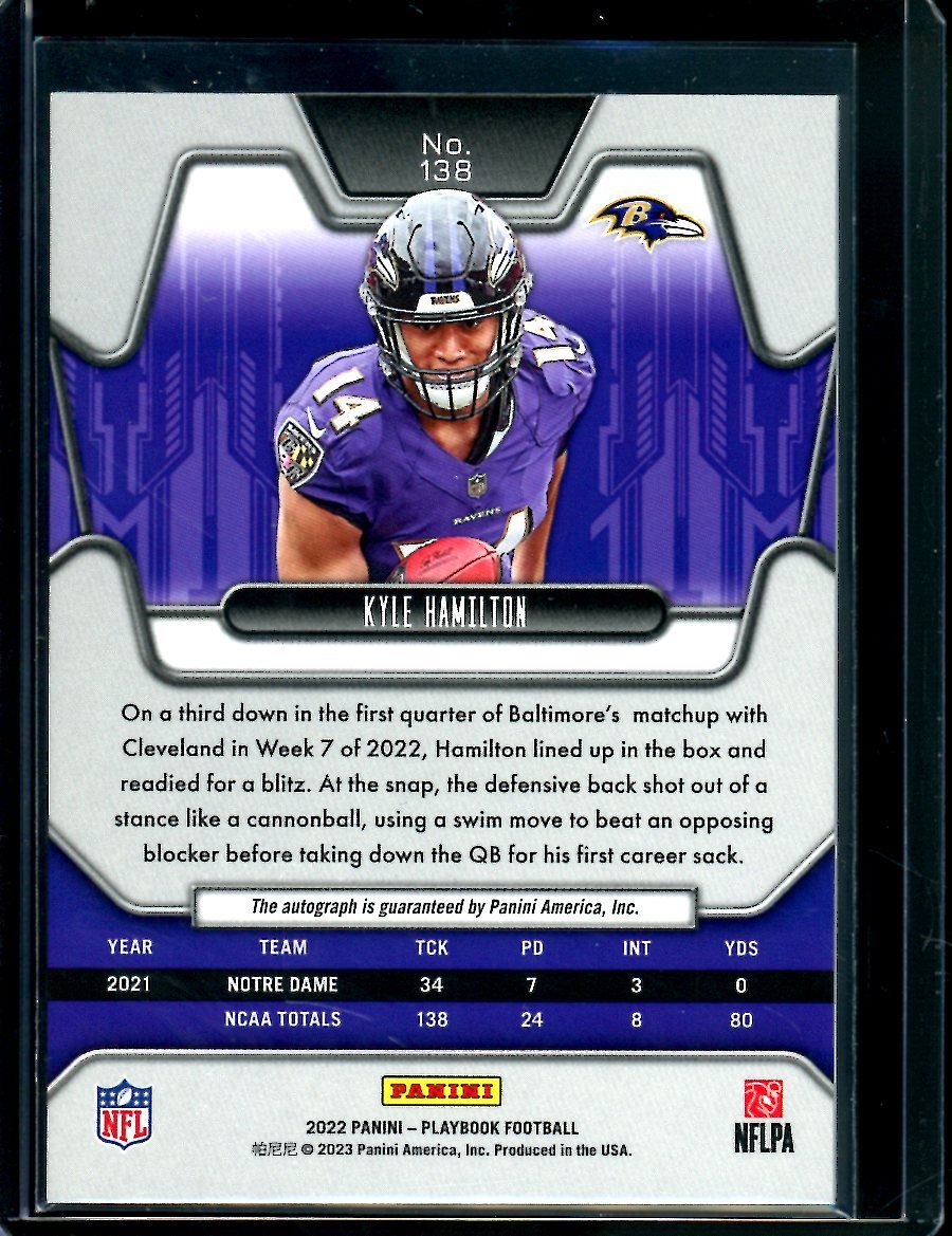 2022 Panini Playbook Kyle Hamilton Rookie Auto /15 Ravens