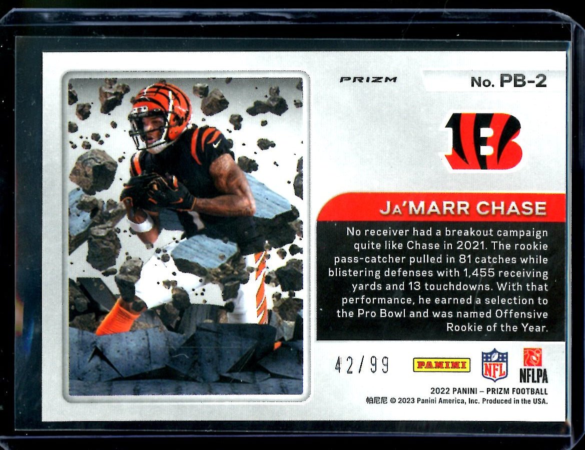 2022 Panini Prizm Ja'Marr Chase Prizm Break Blue Ice /99 Bengals